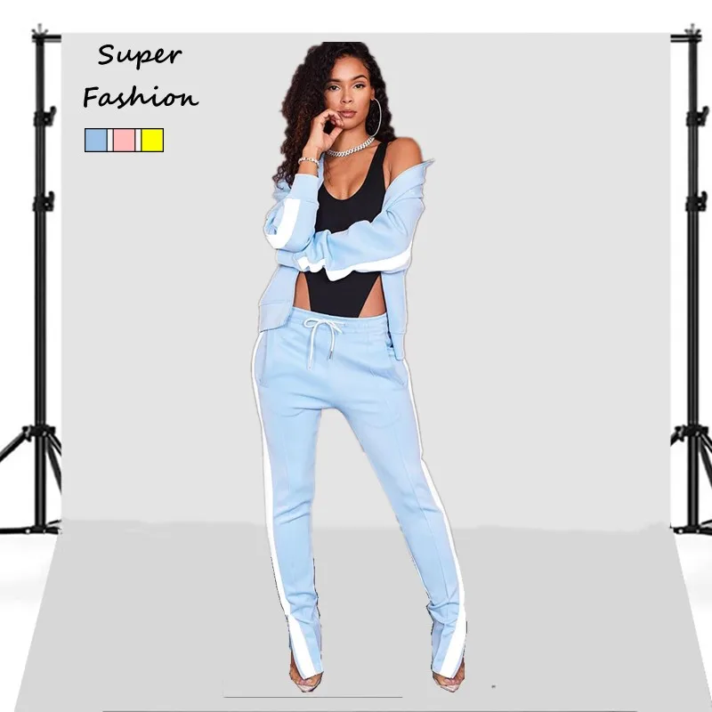 

S-2XL Winter Women Clothing Matching Two Piece Sets Casual Long Sleeve Stripe Sport Pant Suits Outfits Wholesale Dropshipping