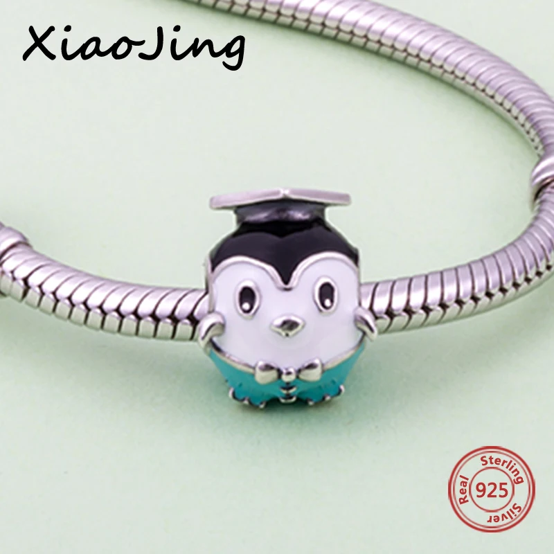 New 925 Sterling Silver Charms Cute Doctorial Hat Penguin Beads With Enamel Fit Original European Bracelets Diy Jewelry For Gift | Украшения
