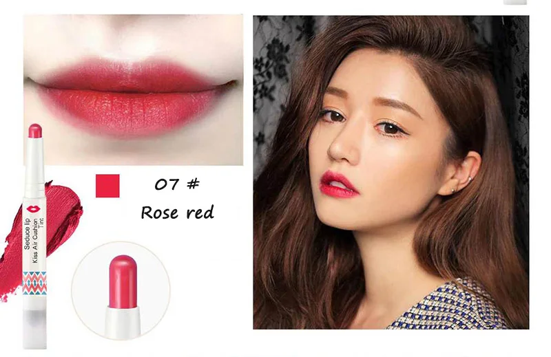 8 Colors Double Head Lipstick Air Cushion Lip Biting Bar Long Lasting Matte Balm Women Makeup Cosmetic Tool - Цвет: 07  Rose red