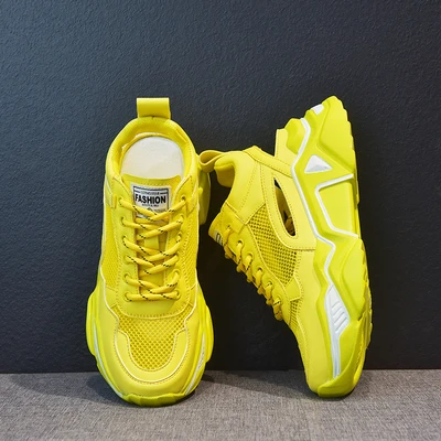 Yellow LMCAVASUN/модные массивные кроссовки; женская обувь; кроссовки на платформе и высоком каблуке; повседневные кроссовки; Цвет зеленый, белый, желтый; chaussures femme - Color: Yellow