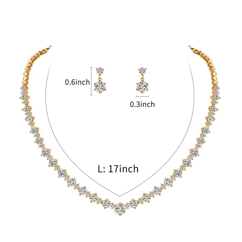 Cubic Zirconia CZ Crystal Necklace and Earrings Jewelry Sets For Wedding Bridal Banquet Prom