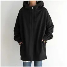 

Long Women Hooded Sweatshirt Zipper Up Pockets Hoodies Oversized Cardigan Sweatshirts Autumn Fleece Jacket Vintage Loose Coat