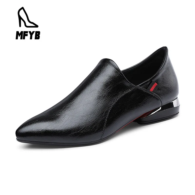 

MFYB Women's single shoes early spring 2020 new comfortable low-heeled women's shoes pointed 35-43 large size side zip mid-sole