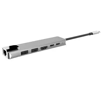 

high quality Aluminum Alloy 6 IN 1 Type C USB C to HDMI 4K Micro sd Card Reader and 2-Ports USB 3.0 USB C HDMI Adapter