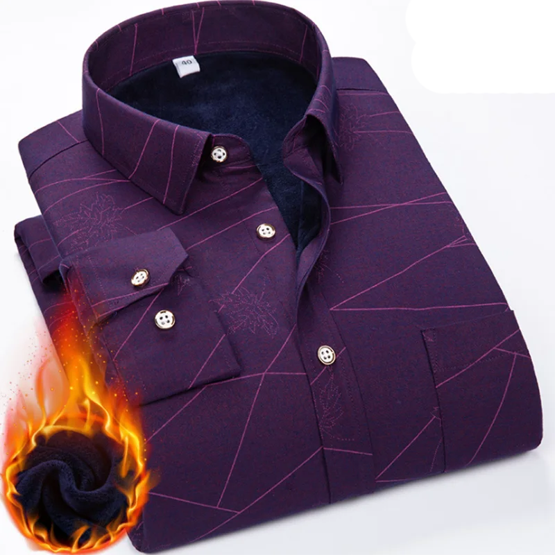 Зима Лидер продаж мужские Фланелевые дышащие рубашки с длинным рукавом Camisa однобортные повседневные рубашки ткань с принтом с добавлением шерсти теплые - Цвет: lavender