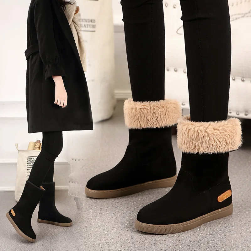 Snow Boots Flat Boots Winter Boots Cotton Shoes Plus Velvet Thickening Shoes Fur Boots Women Mid-calf Boots Women