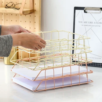 

Office A4 Paper Organizer Stackable Wrought Iron Letter Magazine Newspaper Holder Storage Rack File Tray For Office Supplies