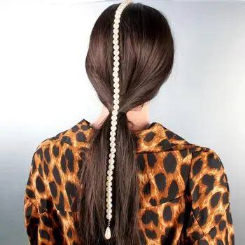 Find Me Imitation Pearl Hair Chain New Fashion Hair Jewelry Long Alloy Chains For Women Exaggerated Headwear Accessories 6