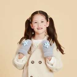 Cute Fashion Children's Winter Gloves Imitation Cashmere Plus Velvet Warm Gloves Lanyard Baby Kid Plush Gloves 3-6 Years Old