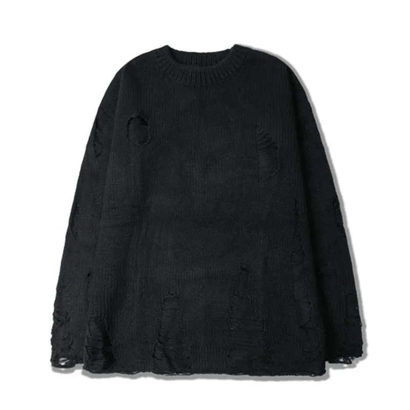 Повседневные мужские свитера с дырками, вязаные свитера Kanye West, мужские осенние свитера в Корейском стиле, пуловер Heren, Мужская Уличная одежда - Цвет: Черный