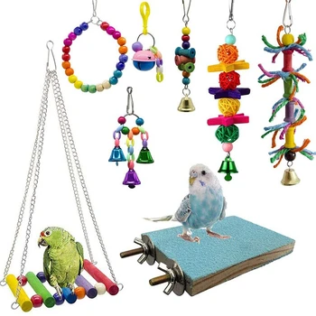 

8 Packs Bird Swing Chewing Toys- Parrot Hammock Bell Toys Suitable for Small Parakeets, Finches,Budgie,Macaws