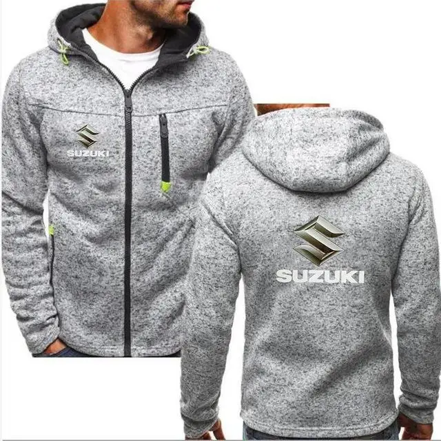 Осенние мужские толстовки с логотипом SUZUKI, модная куртка с принтом, повседневная толстовка на молнии, тонкая уличная одежда унисекс h - Цвет: Черный