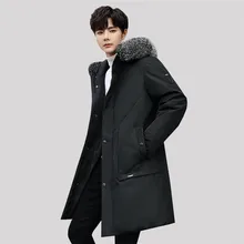 Новинка, мужские пуховики с меховым капюшоном, мужские белые пуховики на утином пуху, мужские куртки, зимние пальто, мужская верхняя одежда YH634