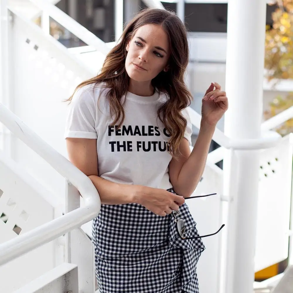 

ONSEME Females Of The Future Slogan T Shirts Feminist Tees Women Streetwear Aesthetic T Shirt Femme Basic Simple Letters Tops
