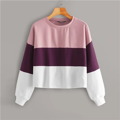 Многоцветный SHEIN Падение плеча Colorblock Повседневный свитер для женщин, пуловер осенняя одежда для активного отдыха с длинными рукавами Повседневные толстовки Топы - Цвет: Многоцветный