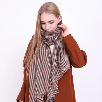 

Autumn and Winter New Kind of Kiwi Chequered Cashmere Scarf Female Long Kind of Thickened Warm Student Female Scarf