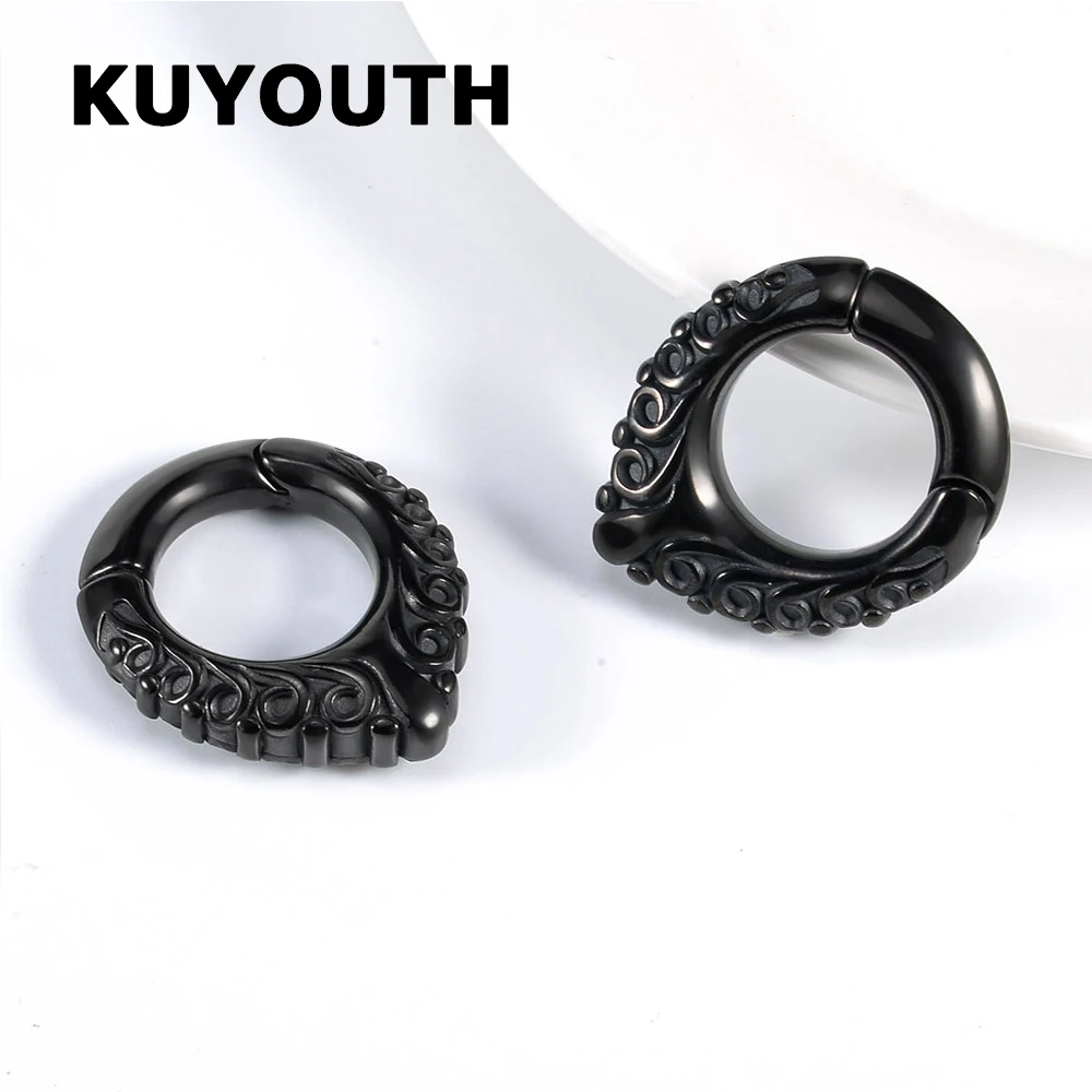 KUYOUTH Stilvolle Edelstahl-Ohrgewichte mit Wassertropfen-Blumenmuster, magnetisch, für Körperpiercing, Schmuck, Ohrringe, 2 Stück – Detail 7