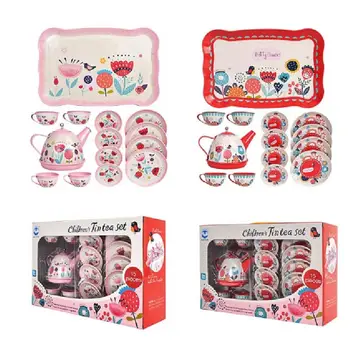 

14PCS Teapot Teacup British Style Afternoon Tea Tinplate Toys Kids kitchen kids Tea set Toys Pretend Play Toys for girl