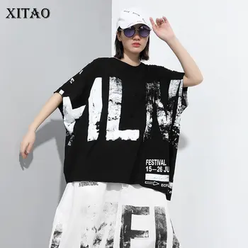 

XITAO Women Loose Plus Size Personality Print Short Sleeve Tee Asymmetry 2020 Summer New Small Fresh Women T Shirt DMY4668