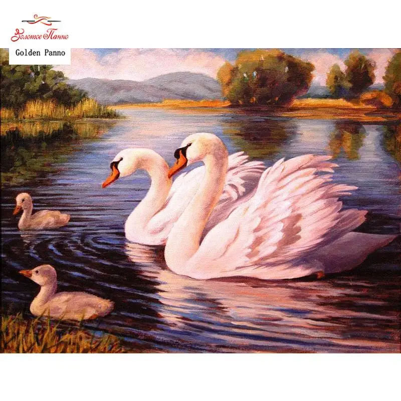 Nova 5D Pintura Diamante DIY Cisne Famlia Adesivo de Parede Bordado Completo Quadrado doPonto daCruz Strass | Дом и сад