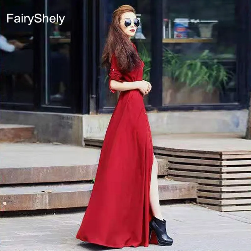 FairyShely 2020 весеннее длинное платье макси для женщин сексуальное черное Клубное