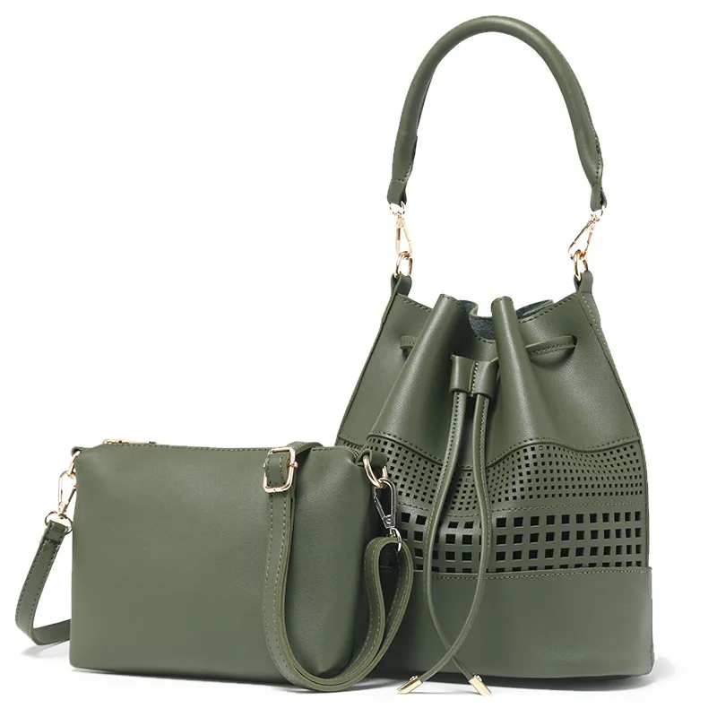 

2019 New Style Korean-style Pull-belt Hollow out Hand Bucket Bag WOMEN'S Bag Portable Shoulder Bag a Generation of Fat