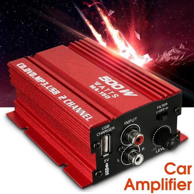 ポータブルオーディオアンプ,500W,12V,ミニ,2ch,ステレオ,オーディオ 