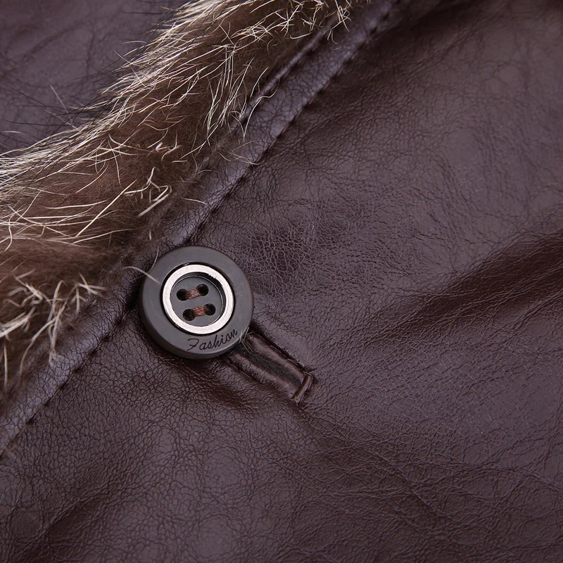 Abou Мужская Шуба натуральный воротник зимняя кожаная куртка теплая Толстая коричневая Мужская куртка большого размера M-5XL