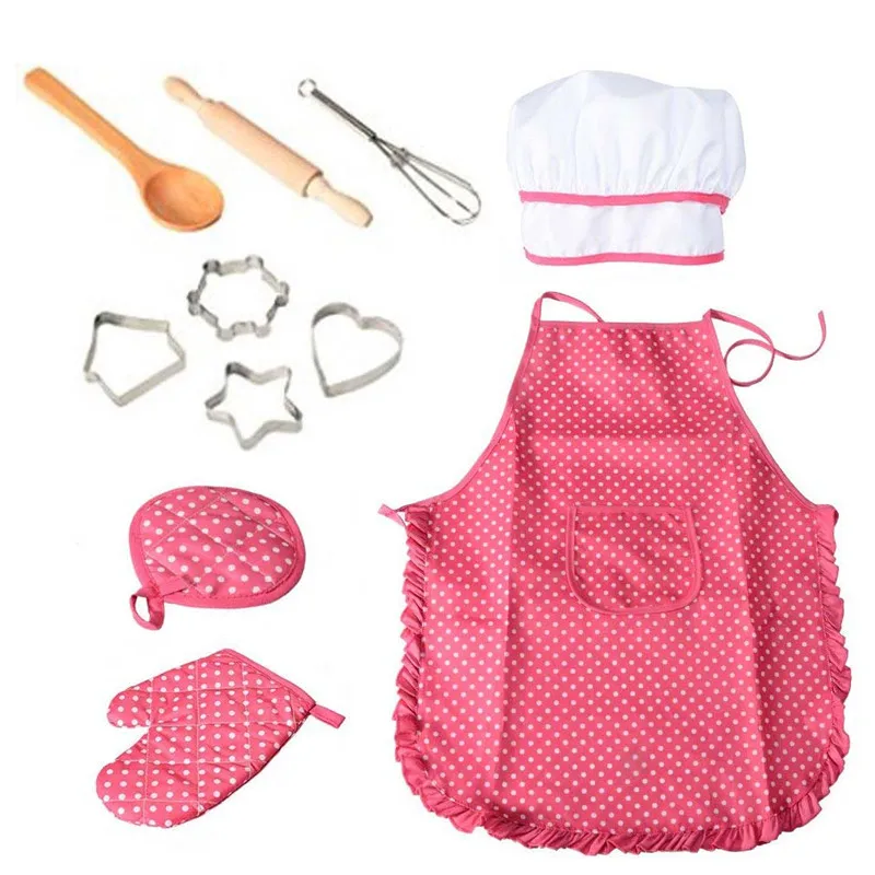 kkmon Kids Chef Role Play Costume Set Recipe Cards Cookie Mold & Utensils for Little Girls Age 3+ Years Old Boy Toys 27 Pcs Toddler Cooking and Baking Set Includes Apron Chef Hat Cooking Mitt 