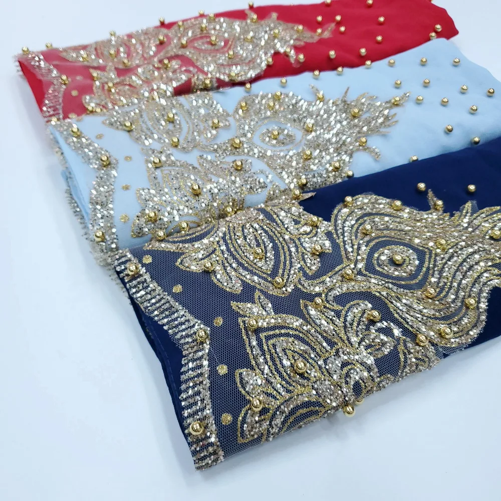 Роскошный дизайнерский женский свадебный хиджаб шарф с кружевом исламский Бисероплетение шифоновый головной платок Малайзия шаль без рисунка обертывания женский тюрбан