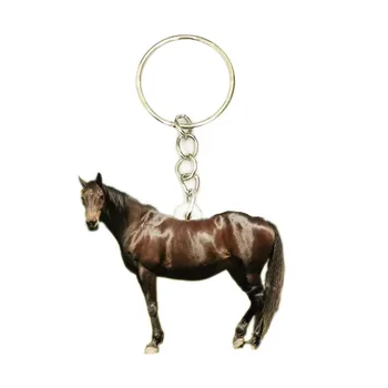 

Brown Horse Acrylic Keychain Flying Wing steel Keyring Pendants Gift Friend Key Chain Accessories Keyring Men Toy