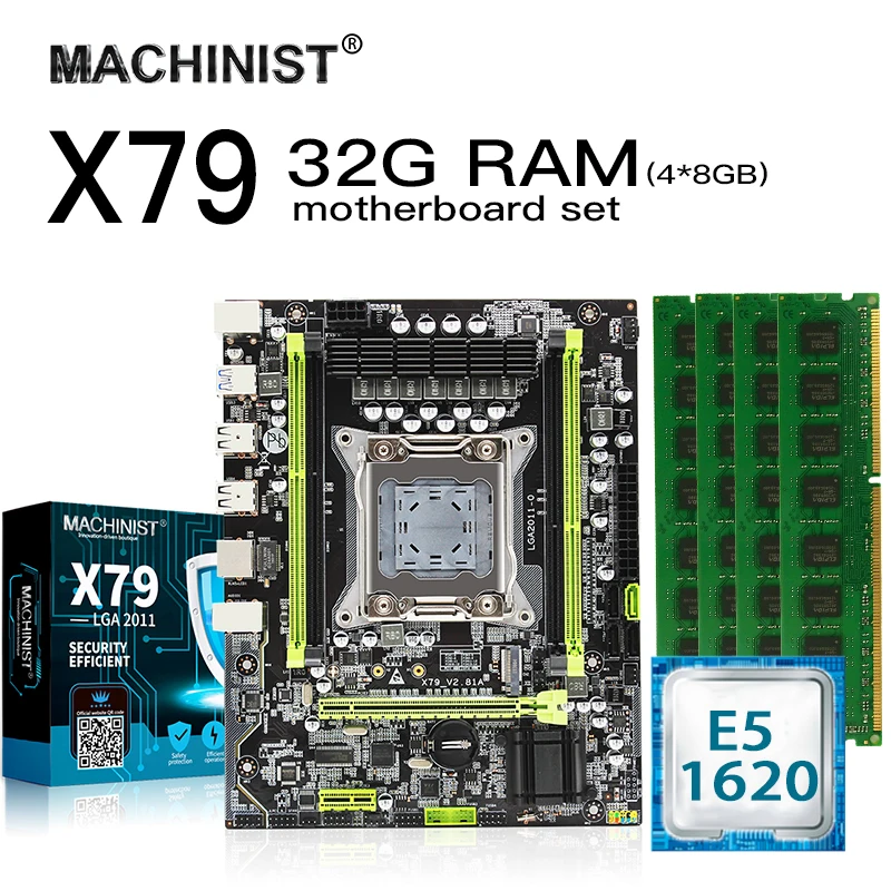 ^Cheap X79 motherboard set lga 2011 kit with Intel Xeon E5 1620 CPU 4*8GB（32GB） 1600MHz DDR3 ECC REG memory RAM MATX NVME M.2 SSD