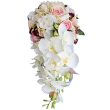 Водопад Капля воды Тип букет Розовый Белый Свадебные цветы Свадебные букеты Искусственные Свадебные букеты розы свадебные букеты Pr