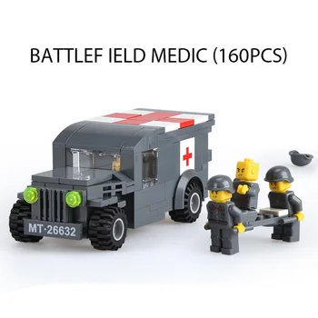 

160pcs Enlighten Military Battlefield Medic Car Building Blocks Ww2 Army Forces Soldier Figures Bricks Learning Toys Boys Gifts