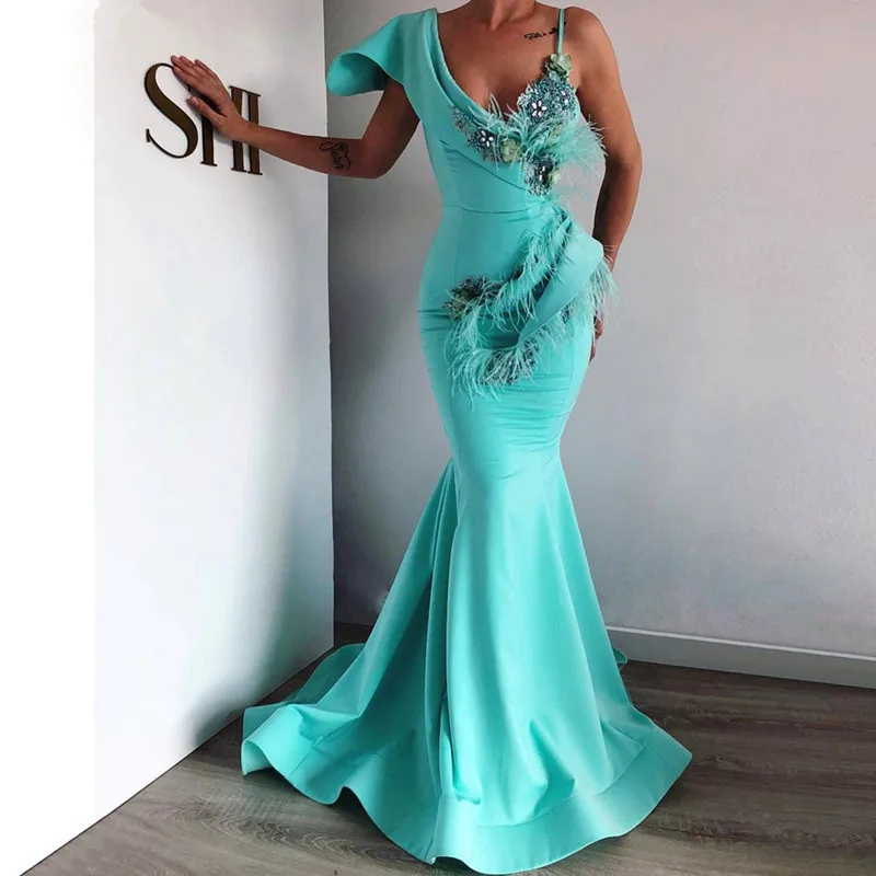 

Eightree Green Mermaid Evening Dresses Lace Appliques Robe de Soiree Beaded Formal Evening Party Dress Long Features Prom Gown