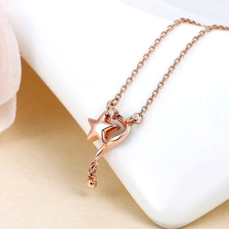 Lucky Star Diamond 18 к Настоящее ТВЕРДОЕ ЗОЛОТО AU750 кулон комплект колье с подвеской для женщин подарок для девочек Необычные Модные ювелирные изделия