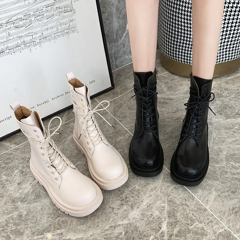 boots women 2020 new autumn fashion single boots British style thick bottom breathable boots women's handsome short boots
