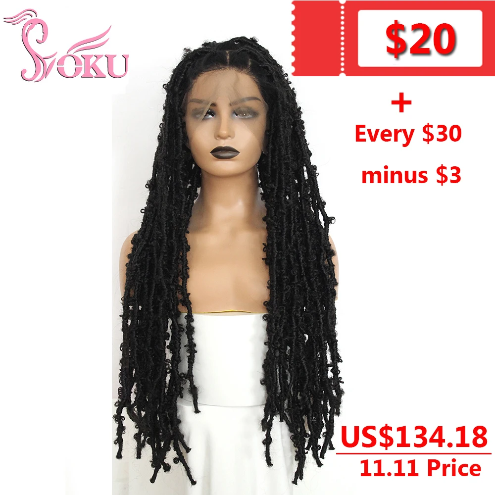 Braided Wigs Full Lace Frontal Wig With Synthetic Crochet Braids Hair Distressed Butterfly Locs SOKU Handmade Full Lace Wig