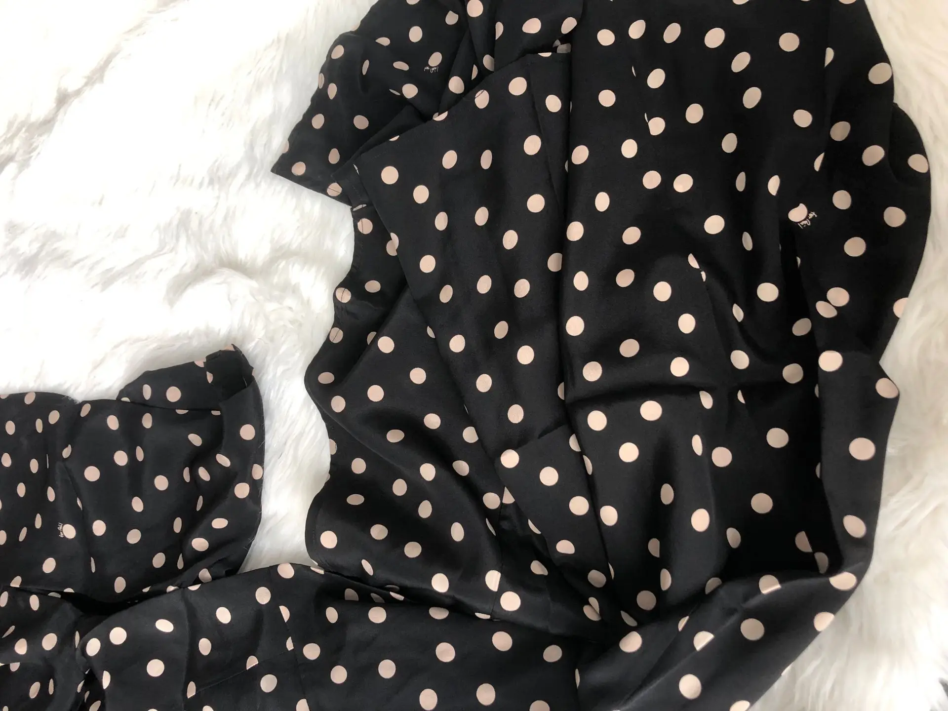 Шелк Violette-черно-белое платье в горошек с длинным рукавом и глубоким v-образным вырезом 3/4 средней длины женское винтажное длинное платье с запахом