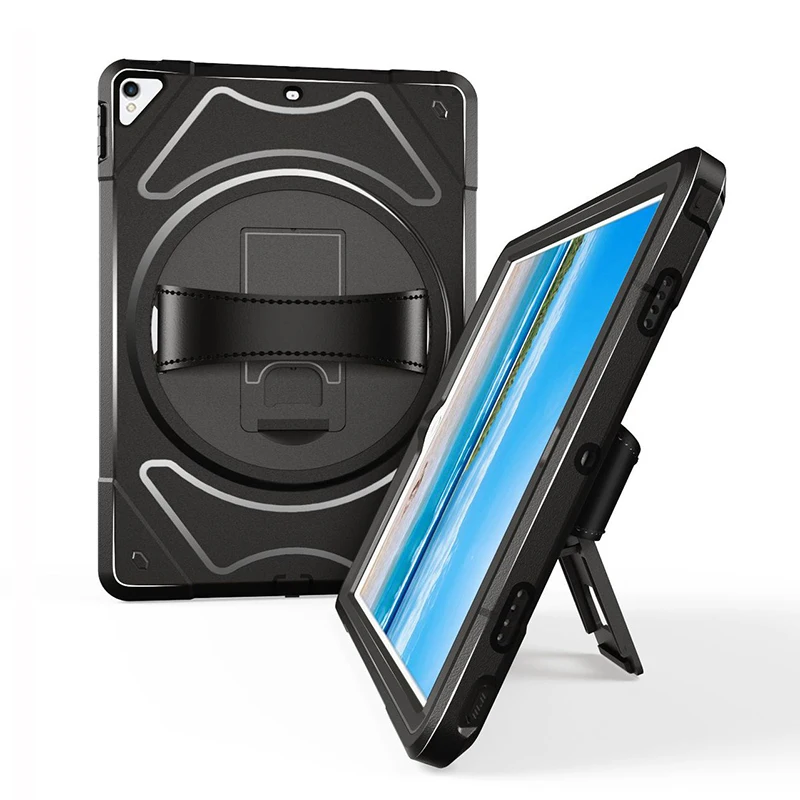 Case For iPad Pro 10.5 2017 Full Body Protection Heavy Duty Rugged Cover with 360 Rotating Leather Hand Strap Kickstand MTL01