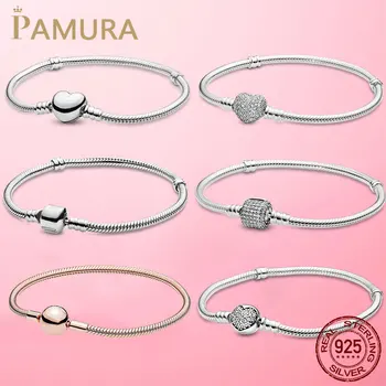 

TOP SALE 6 Styles 925 Sterling Silver Heart Snake Chain Bracelet For Women Fit Original Charm Beads Jewelry Gift