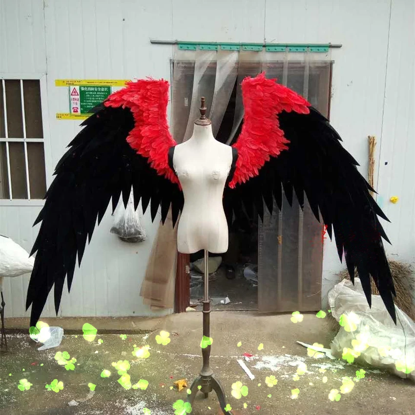 Вечерние черные и красные большие ангельские крылья из перьев для взрослых, для шоу, фотосъемки, для косплея, Хэллоуина, сцены, перьев, крылья