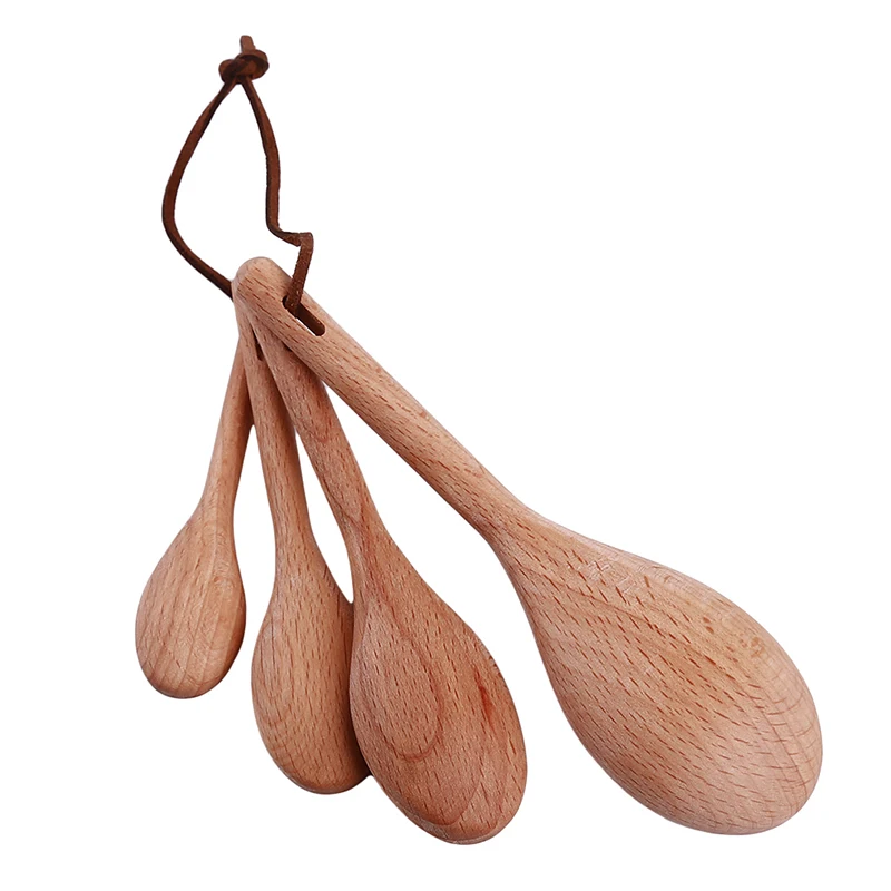 4 pcs/set spoon salt baking sauce spoon wood kitchen coffee seasoning utensil measuring tool