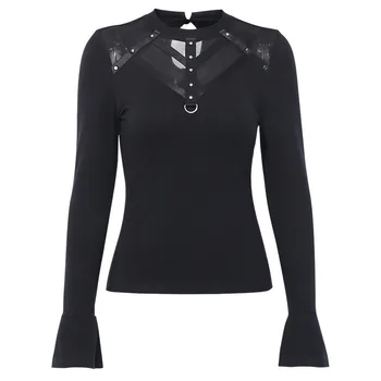 

Lychee Girls Solid Color Mesh Patchwork Women T Shirt Tee Sexy Spring Lady T Shirts Tees Sheer O-neck Female Pullovers Tops
