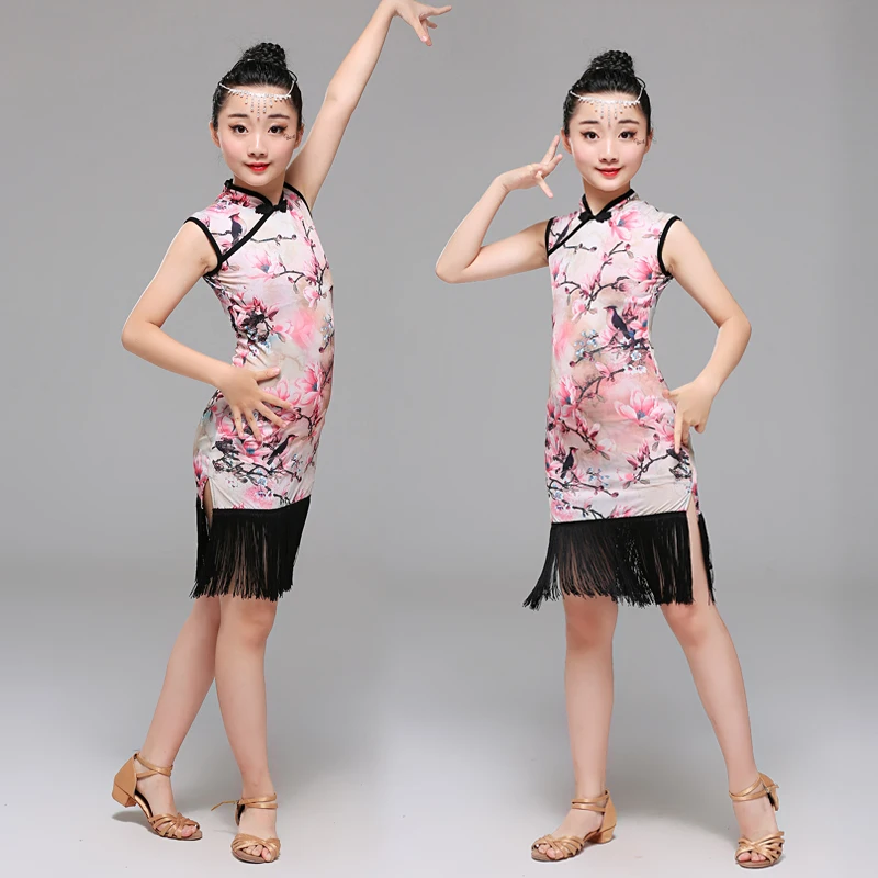 

Children's Latin dance skirt new style girls practice performance clothing competition performance classical cheongsam
