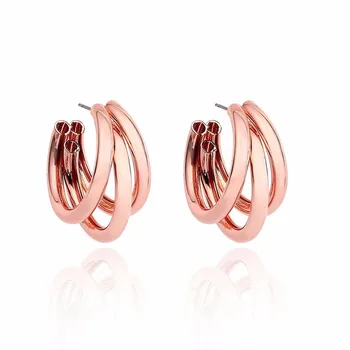 

Multi Chunky Hoop Earrings for Women Small Rose Golden Color Metal Alloy Stud Earrings Eco-friendly Materials 120 Pairs / Lot
