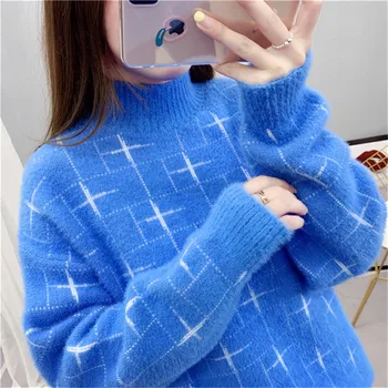 

Sweater Autumn Winter Women Knitted Long Sleeved Pullover Slim-fit Knit Top Fashion Casual Temperament Turtleneck Sweater
