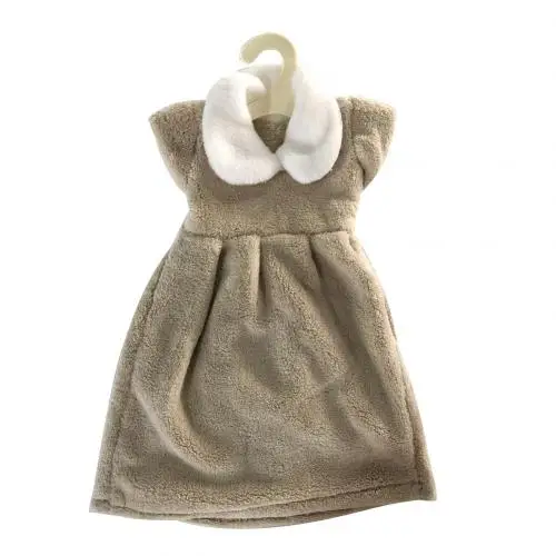 Beige Soft Coral Fleece Lovely Princess Dress Hand Towel Absorbent Kid Bathroom Kitchen Drying Cloth with Hanger - Цвет: Beige