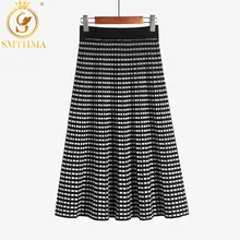 Винтажная длинная плиссированная юбка, трикотажная юбка с высоким поясом, А-силуэт, стильная модель для офиса, элегантный наряд для женщин на зиму