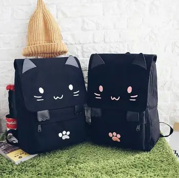 

Japanese Cute Print Student School Bag Cute Cartoon Cat Rucksack Casual Women Canvas Backpacks High Capacity